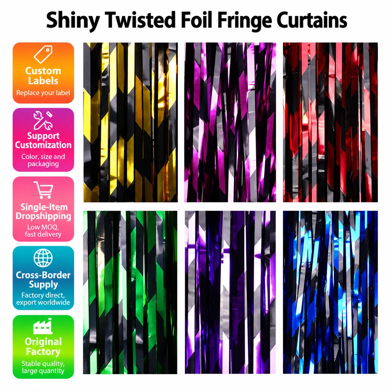 Glossy Two-Tone Zigzag Foil Fringe Curtains