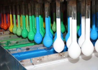 Latex balloon forming and dipping equipment in Borun Balloon Factory's manufacturing workshop in Hebei China