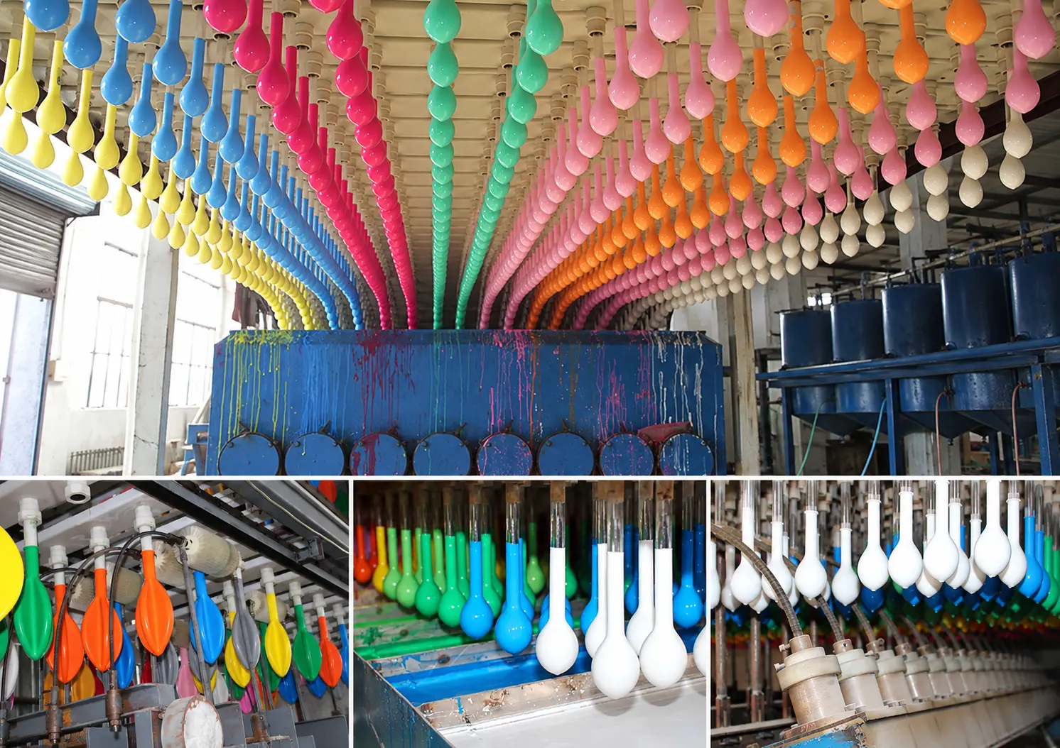 Borun Balloon Factory latex balloon forming equipment with rows of multicolored balloon molds in the production workshop