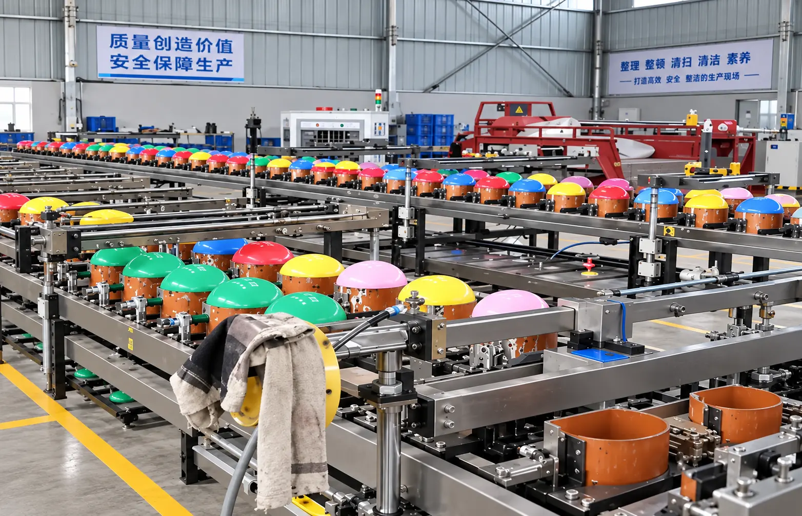 Latex balloons on printing equipment in the workshop image published by Borun