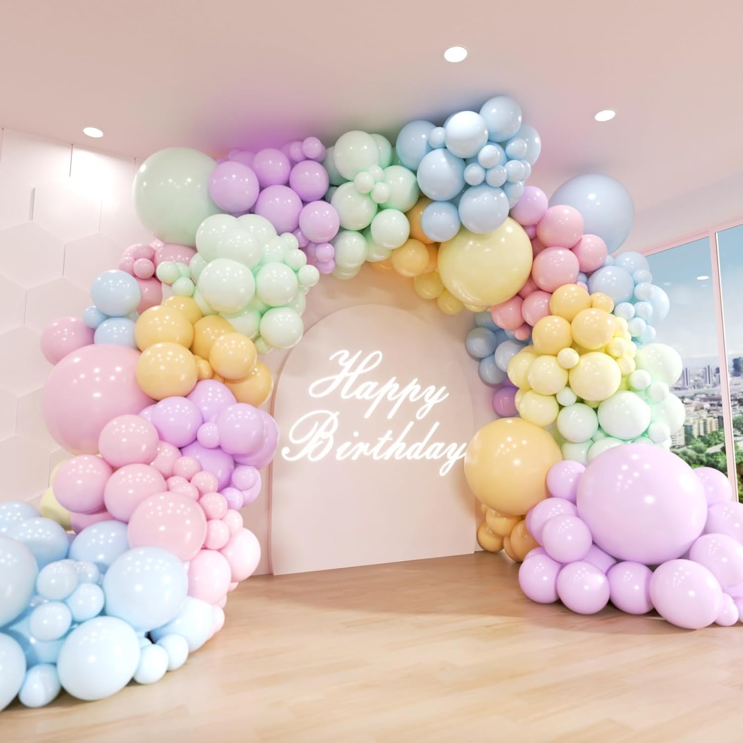 macaroon balloons garland arch
