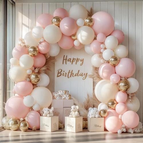 Pink Beige white balloon arch kit