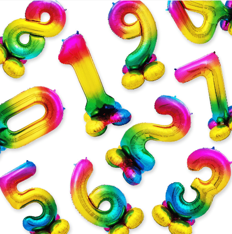 Rainbow number foil balloons